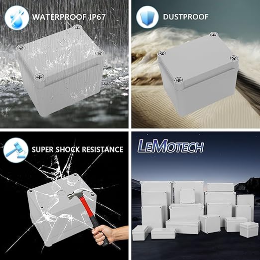 LeMotech Junction Box IP67 Waterproof Dustproof ABS Plastic Project Box for Electrical Outdoor Enclosure Gray 4.3 x 3.1 x 3.3 inch (110 x 80 x 85 mm),2 Pack