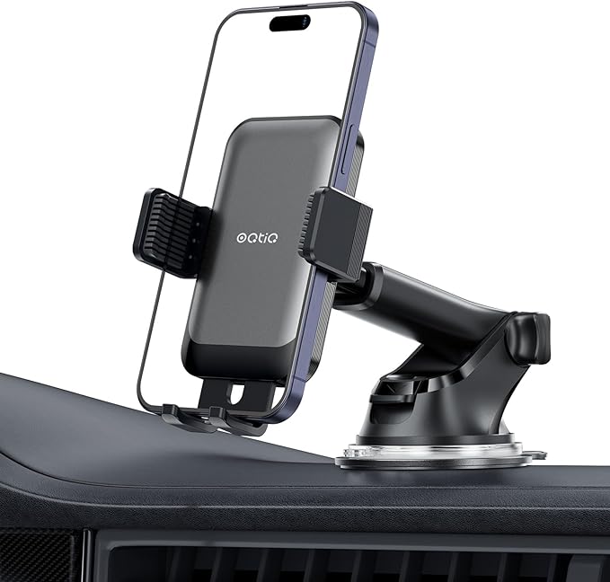 OQTIQ 3-in-1 Suction Cup Phone Holder Windshield/Dashboard/Air Vent, Dashboard & Windshield Suction Cup Car Phone Mount with Strong Sticky Gel Pad (Black & Silver)