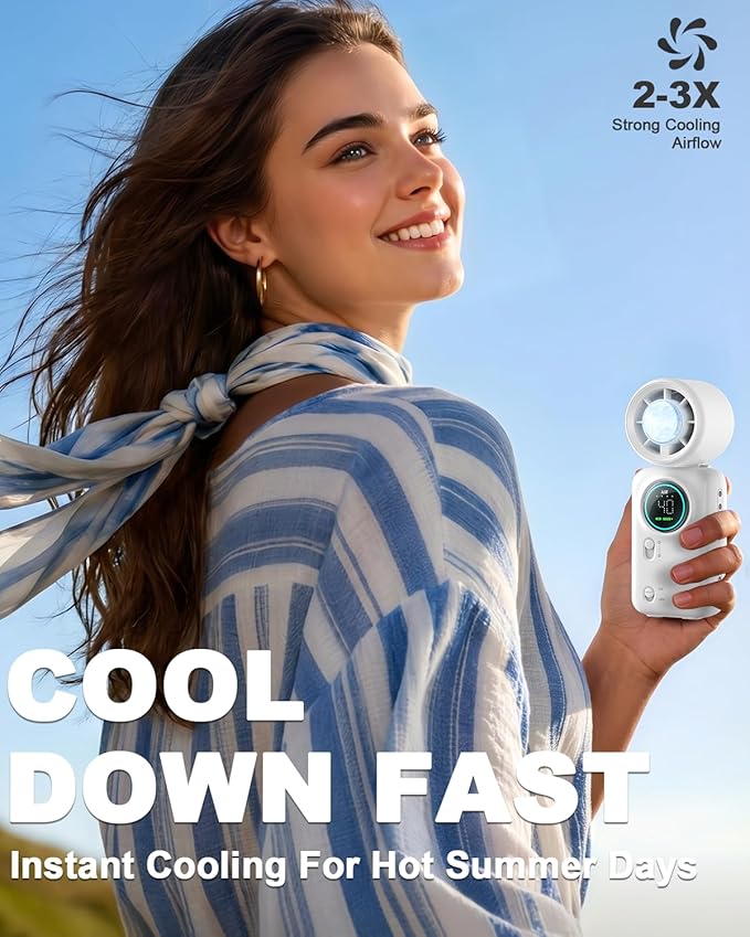 Handheld Turbo Fan with Ice Cooling, High Speed Personal Fan, Neck Fan Rechargeable Battery Up to 20H, Mini Pocket Fan for Outdoor Work, Office Desk, Home Watching Game, Travel, Beach Gifts