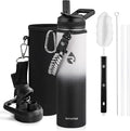 RAYMYLO Insulated Water Bottle 24oz, Triple Wall Vacuum Stainless Steel (Cold for 24Hrs, Hot for 12Hrs), Leak Proof & Non-BPA, 24oz Hydro Water Flask with Paracord Handle & Straw Spout Lids