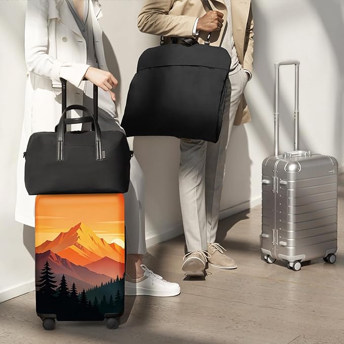 Retro Mountain Landscape Sunset Travel Luggage Cover -Stretchable Airplane Suitcase Protector Sleeve,Universal Washable Fit for 20-37 Inch Checked Baggage,Water Resistant Durable Luggage Protector