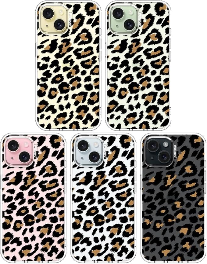 MOSNOVO Case for iPhone 15, [Buffertech 6.6ft Military-Grade Drop Protection] [Anti Peel Off Tech] Clear TPU Bumper Phone Case Cover Design - Leopard Print
