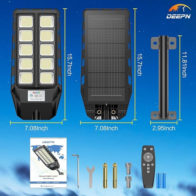 Deepn Solar Lights Outdoor, IP66 Waterproof Street Lights Outdoor, 6500K Dusk to Dawn Solar Security Flood Lights Motion Sensor with Remote Control for Yard, Entryway Garage, Porch 3 Pack