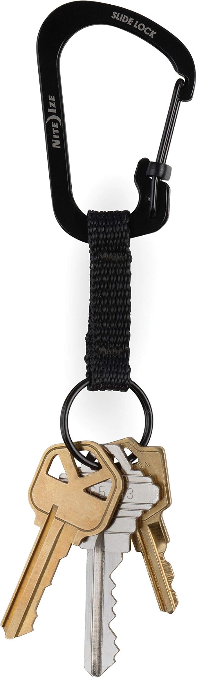 Nite Ize CSLW3-01-R6 SlideLock Ring, Aluminum Locking Carabiner Key, 3-25lb Capacity, Black