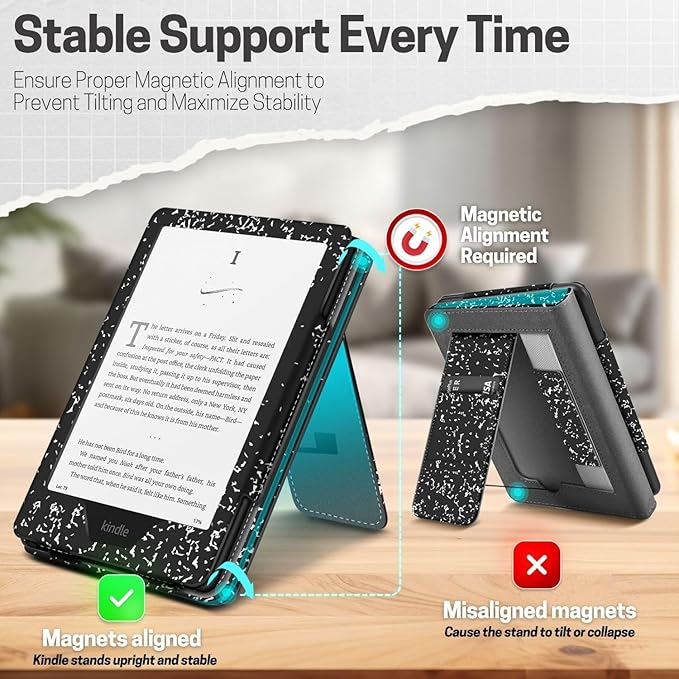 TNP Stand Case for Kindle Paperwhite 12th Generation 2024 / Kindle Colorsoft Signature Edition with Hand Strap & Card Slot - 7" PU Leather Protective Folio Cover with Auto Wake/Sleep, Constellation