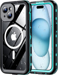 Red2Fire for iPhone 15 Case Waterproof, [Built-in Screen Protector & Camera Protector][Compatible with MagSafe][Full Body Shockproof][IP68 Waterproof][Dustproof] Phone Case 6.1" Blue/Clear
