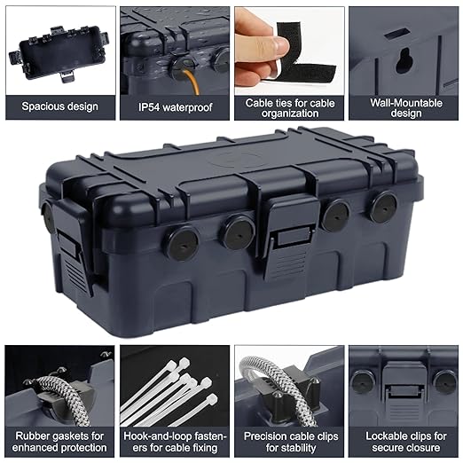 [2 Pack] Outdoor Electrical Box Waterproof, OUTDSPLY Medium Outdoor Electrical Box (11.6x5.2x4.1 inch) w/ 6 Cable Entry, Weatherproof Connection Box for Power Strip, Plug, Timer, Holiday Lights, Black