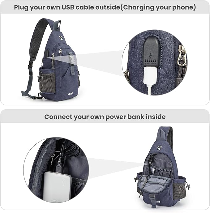 G4Free Canvas Sling Bag Crossbody Backpack with USB Charging Port & RFID Blocking, Hiking Daypack Chest Bag for Women Men