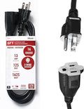 6ft Black Extension Cord, 16/3 SJTW Heavy-Duty, 3-Prong Grounded Plug, Weather-Resistant Power Strip Cable, UL Listed, 13 Amp/1625 Watt Capacity, 6-Foot Extension Cords for Indoor & Outdoor Use