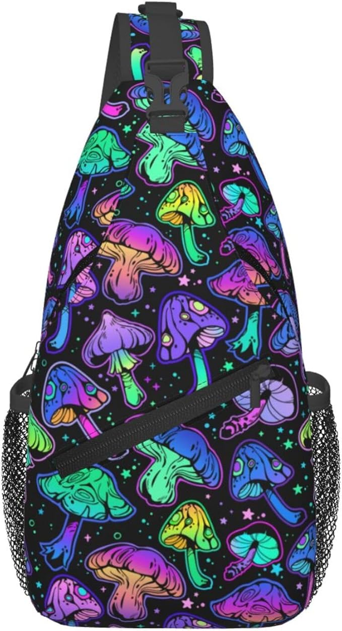 Bright Mushrooms Sling Bag For Women Men Mushroom Backpack Crossbody Shoulder Bag Sling Backpack Chest Bag Travel Hiking Casual Sport Daypack