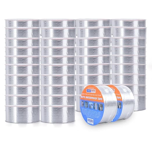 ADHES Butyl Tape Waterproof Tape, 2in x 16ft Aluminum Foil Tape Sealan Tape for RV Repair, Window, Boat and Pipe Sealing, Glass & EDPM Rubber Roof Patching, 40Rolls(Model:RA100-1,Glue Color:White)