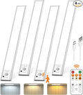 12inch Under Cabinet Lighting with Remote, 2500mAh Rechargeable Motion Sensor Light Indoor, LED Closet Lights with Timer, Dimmable, Magnetic, 3 Color Temps Wireless for Kitchen, Pantry, Stair, 4 Pack