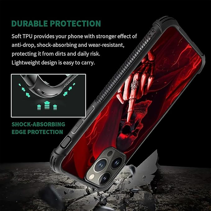 for iPhone 16 Pro Case, Gestures Funny Skull Pattern Graphic Design Girl Boy Soft Silicone Hard Acrylic Shock Protection for iPhone 16 Pro
