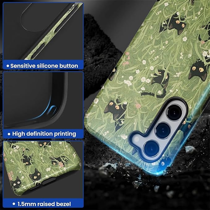 for Samsung Galaxy S23 Plus Case,HL2 Grass Cat Hybrid 2 Layer Hard Shell Silicone Protective Pattern Design Case