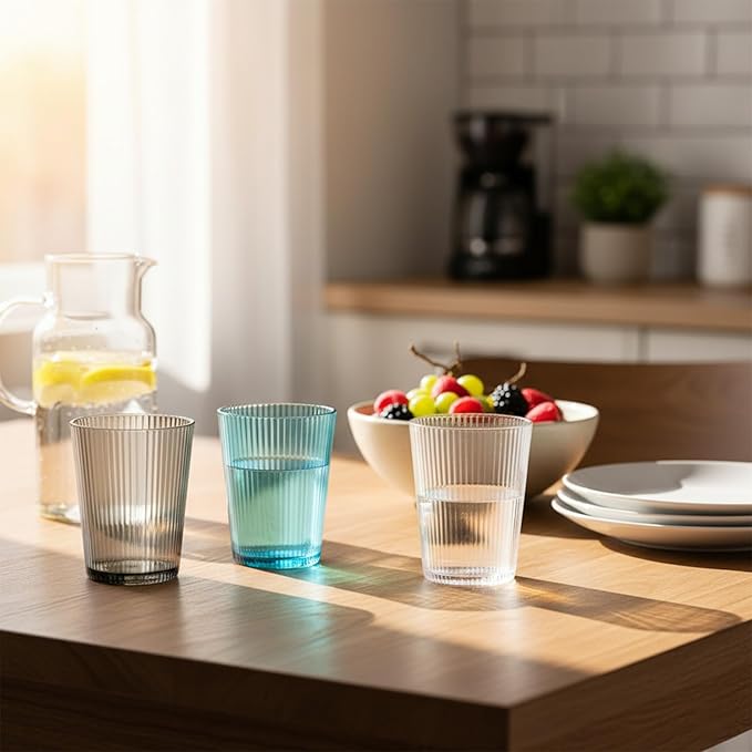 5 PCS Colored Plastic Drinking Glasses, Reusable Acrylic Drinking Cups, Stackable Glasses Drinkware, Unbreakable Clear Water Tumblers for Home Party Picnic, BPA Free, 250 ml/8.5 oz (5 Colors)