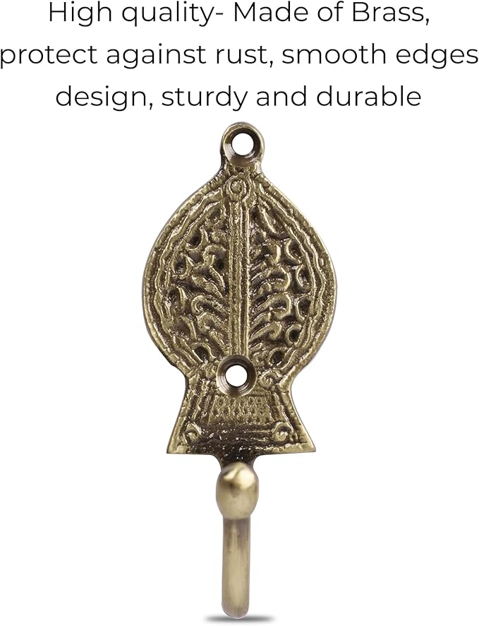 FAPBADRI Multipurpose Hooks, Used to Hang Clothes, Bags, Coats, Curtain Hold Backs, Keys, Colour - Antique Gold, Material - Brass, Retro Design, Screws and Wallplugs Included, Pack of 4 Pieces