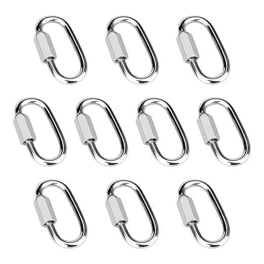 10 Pcs 1.5 Inch 316 Heavy Duty Stainless Steel Chain Quick Links, 175 Lbs Capacity Carabiner Locking Repair Connector Pets Keychain for Outdoor Traveling Equipment