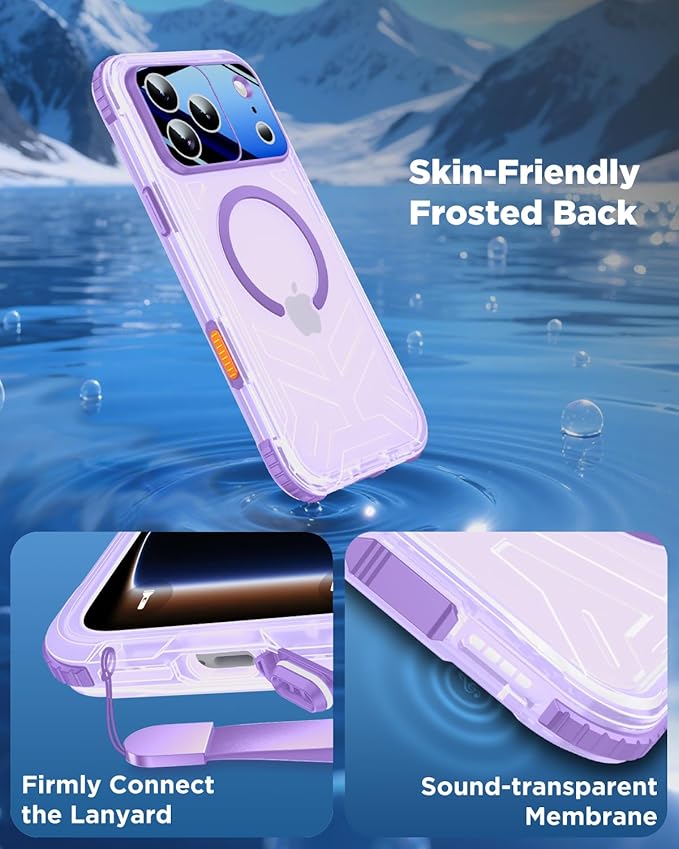for iPhone 17 Pro Waterproof Case with Magsafe, Built-in [Privacy Screen Protector] [Lanyard], IP68 Water Proof Full Body Dustproof Anti-Spy Frosted Protective Phone Cover, 6.3" Purple