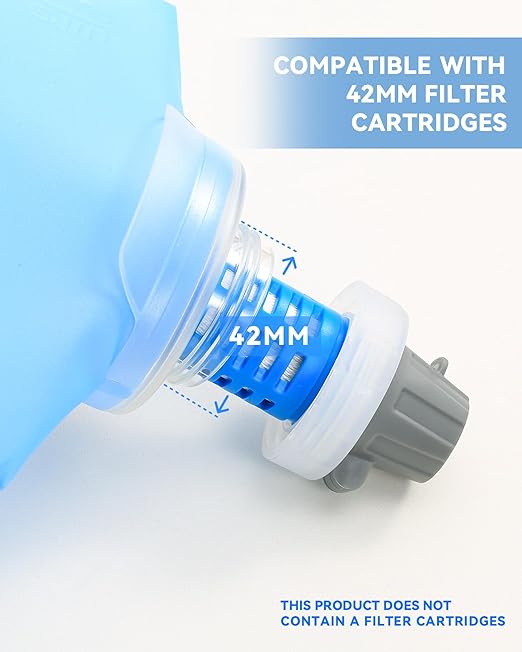 3L Gravity Fed Water Bag, Collapsible Portable Hydration Reservoir Compatible with 42mm Water Filter Cartridge for Camping, Hiking, Backpacking