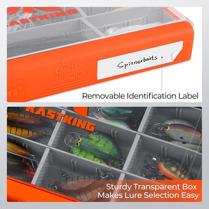 KastKing HyperSeal Waterproof Fishing Tackle Box, Waterproof 3600 and 3700 Tackle Trays, Organizer with Removable Dividers, Lure Box and Terminal Tackle Storage