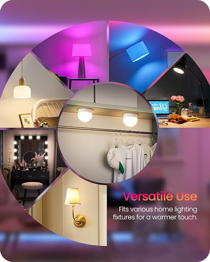 Rechargeable Light Bulbs with Remote Control, 4 Packs Battery Operated Light Bulbs, 3 Timer 15 Colors Selectable, Dimmable Wireless RGB LED Bulb for Wall Sconce, Non-Hardwired, R01YBP406