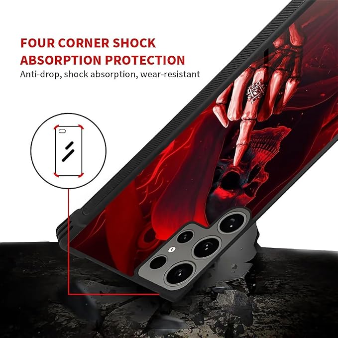 for Samsung Galaxy S24 Ultra Case, Gestures Funny Skull Pattern Graphic Design Girl Boy Soft Silicone Hard Acrylic Shock Protection for Samsung Galaxy S24 Ultra