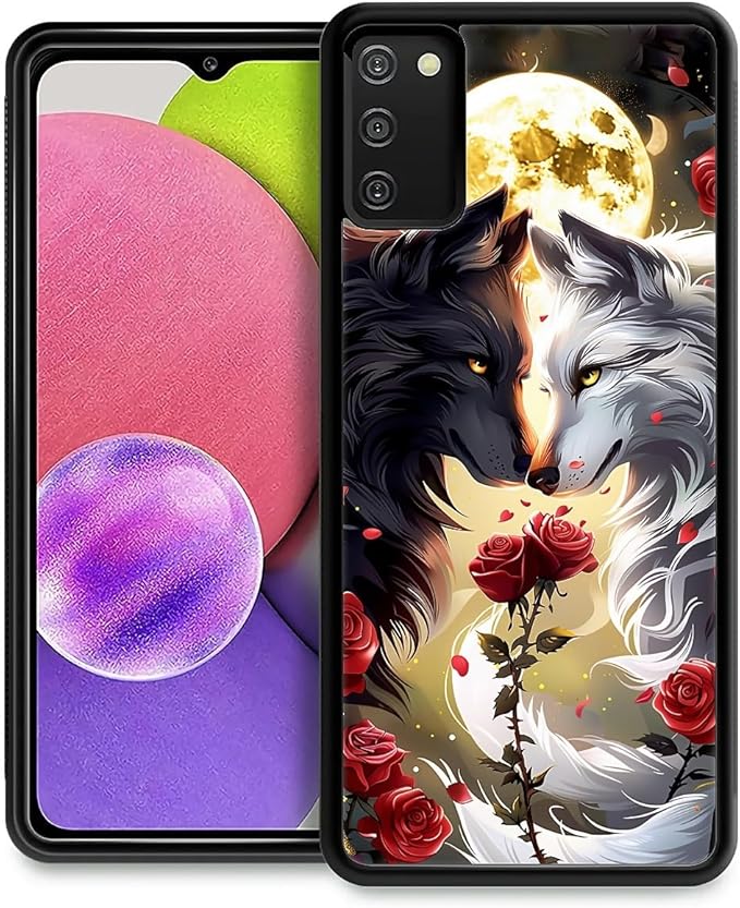 for Samsung Galaxy S20 FE Case, Black White Wolf Moon Flower Rose Pattern Graphic Design Girl Boy Soft Silicone Hard Acrylic Shock Protection for Samsung Galaxy S20 FE