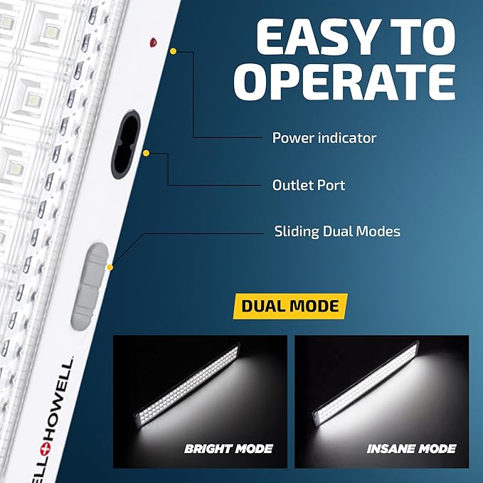 Bell+Howell Portable Light Bar, Rechargeable Lights for Home, Emergency Lights for Home Power Failure, Rechargeable Light Bar, Lámparas Recargables para Apagones, 720-Lumens, As Seen on TV