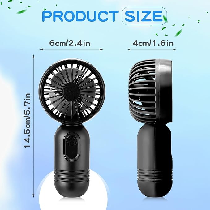 Rossesay 6 Pcs Mini Portable Fan Bulk Cute Handheld Lightweight Small Little Personal Hand Eyelash Fan 3 Speeds USB Rechargeable for Women Men Indoor Outdoor Makeup Travel (Black)