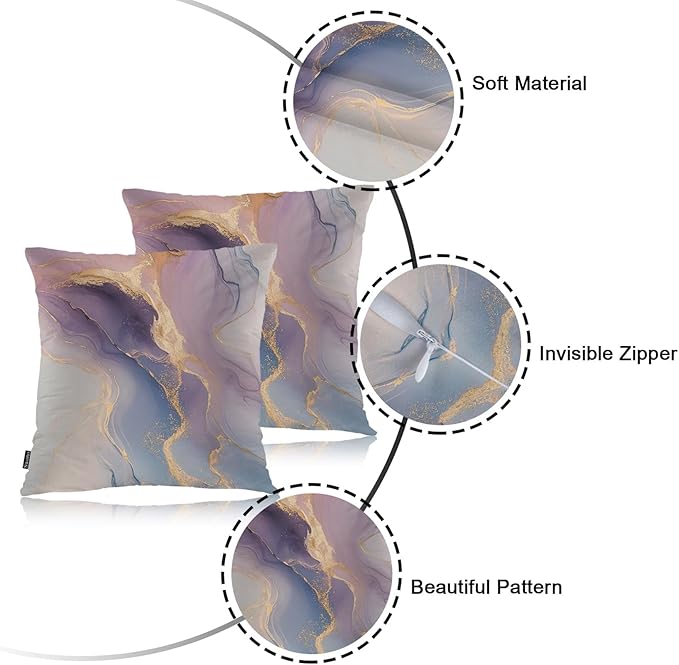 Swono Marble Throw Pillow Case, Luxury Pink Gold Marble Square Home Decorative Cushion Cover for 18 X 18 Inches Pillow Covers, Swirl Waves Marble 2 Pack Pillowcases for Bedroom Office Dorm Couch