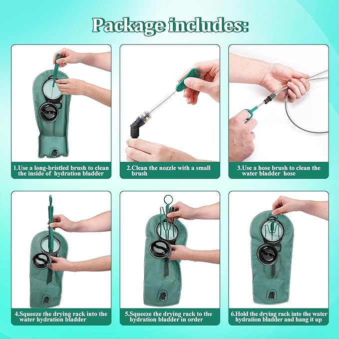 Patelai 2 Set 8 in 1 Hydration Bladder Cleaning Kit Includes 3 Different Brushes and Drying Collapsible Bladder Frame, Water Reservoir Backpack Cleaning Kit