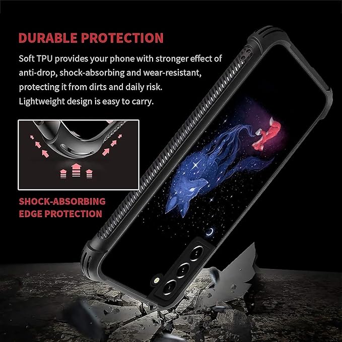 for Samsung Galaxy S21 Plus Case, Galaxy Fox Wolf Pattern Graphic Design Girl Boy Soft Silicone Hard Acrylic Shock Protection for Samsung Galaxy S21 Plus