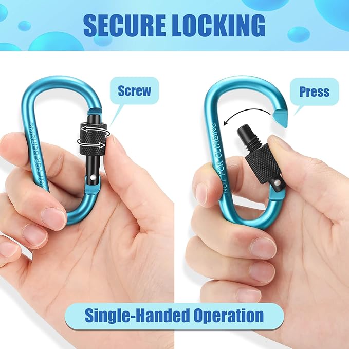 Cridoz Locking Carabiner D Ring Clips with Flat Key Ring