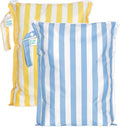 Bumkins - Larger Waterproof Wet Bag - For Baby, Travel, Swim Suit, Cloth Diapers, Pump Parts, Pool, Gym, Toiletry, Strap to Stroller - Reusable & Easy to Clean - 2pk - Yellow & Blue Stripe