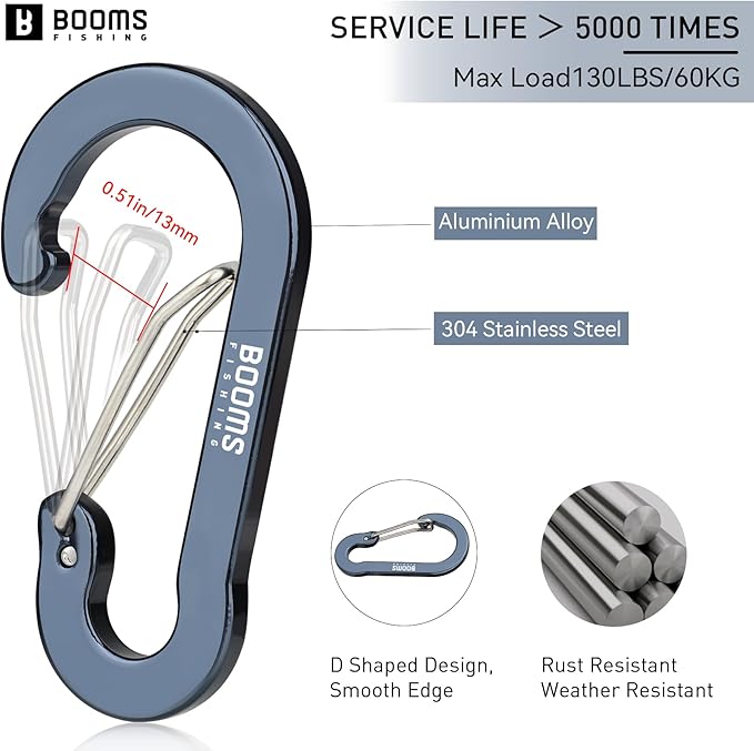 Booms Fishing CC5 Multi-Use Carabiner Clips, 10 Pack 2.3"/ 3.1" Caribeener Clips, Mini Keychain Caribeaner Clip, Aluminum D Ring Carabiners