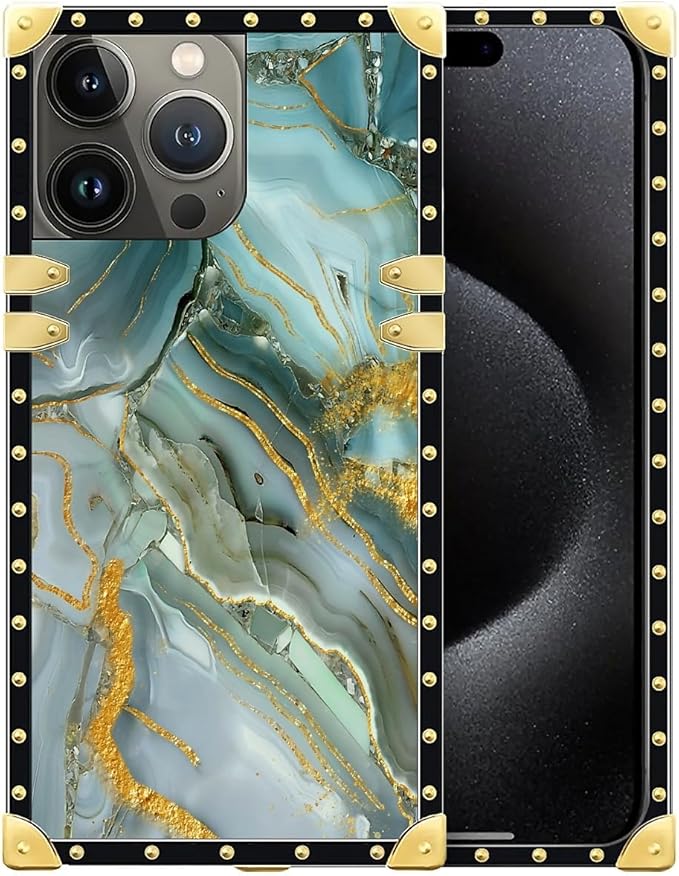 Compatible with iPhone 16 Pro Case, Golden Texture Marble Veining Luxury Golden Decoration for Girl Women Soft TPU Shockproof Protective Hard PC Back for iPhone 16 Pro