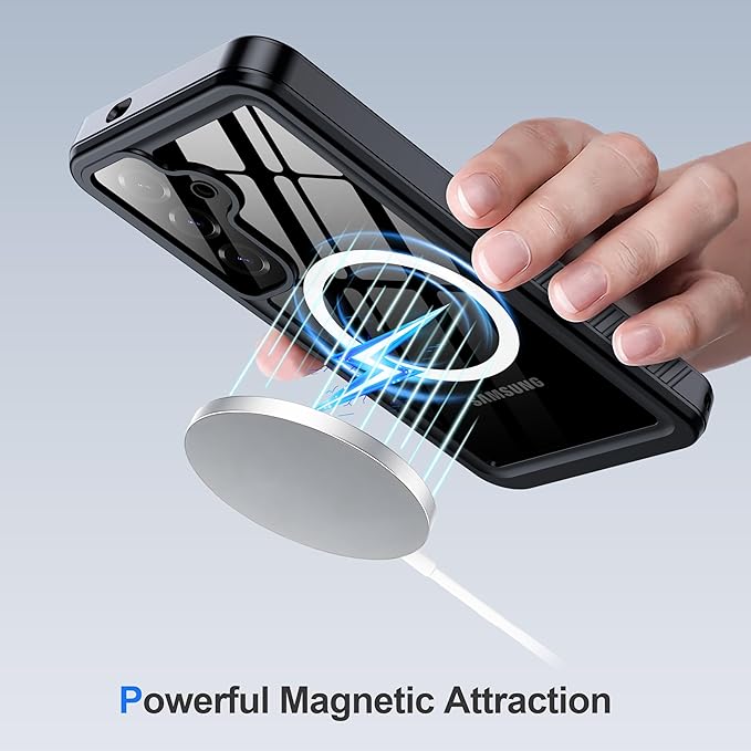 ANTSHARE IP68 Waterproof Case for Samsung Galaxy S25 [2025] - MagSafe Compatible, Built-in Screen/Lens Protector - Shockproof Full Body Protection for Swimming/Outdoor, Black/Clear