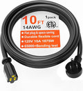 HUANCHAIN 14 Gauge 10 FT Flat Plug Extension Cord Black Indoor Outdoor, Heavy Duty 3 Prong Grounded Low Profile Extension Wire Flexible, 15A 1875W 125V 14AWG SJTW, ETL Listed