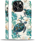 for iPhone 13 Pro Case,HH2 Ocean Sea Turtle Nautical Map Hybrid 2 Layer Hard Shell Silicone Protective Pattern Design Case