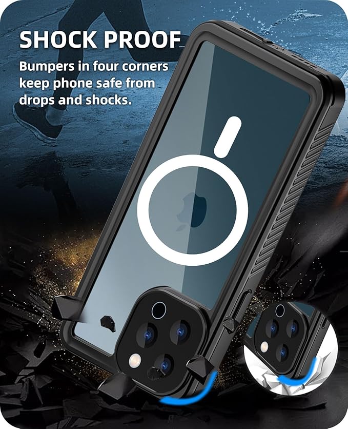 Beeasy for iPhone 12 Pro Max Waterproof Case [Compatible with Magsafe] [Built-in Screen Protector], 360 Full Body Heavy Duty Phone Case, Military Grade Shockproof Dustproof,Magnetic Black