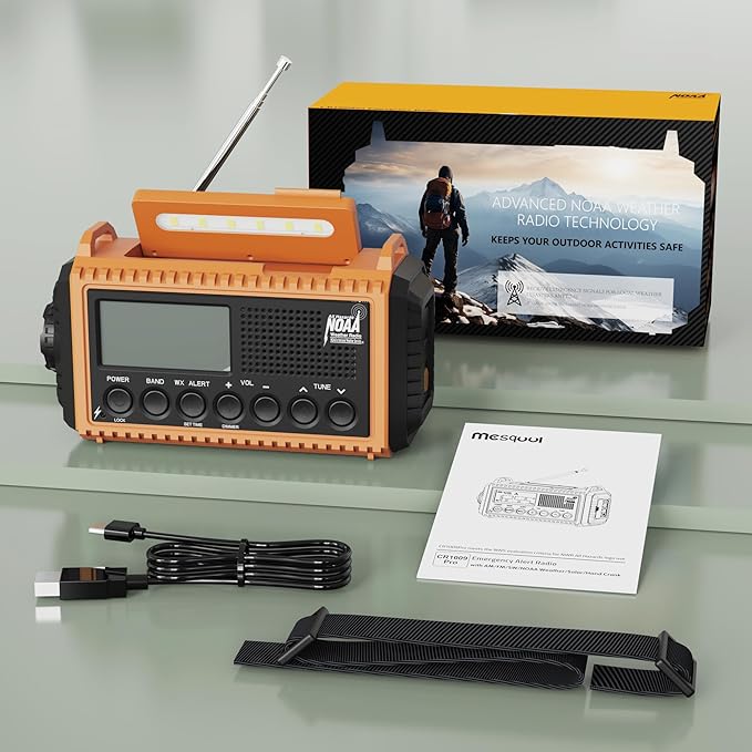 5000 Emergency Weather Radio with AM/FM/NOAA/SW, 5 Ways Powered Solar Hand Crank Alert Radio with LCD Display&SOS, Portable Radio with Cellphone Charger, Flashlight, Reading Lamp, Headphone Jack