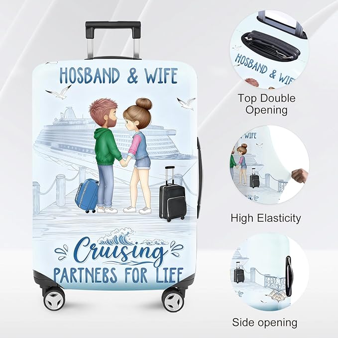 Valentine'S Day Couple Travel Luggage Cover -Stretchable Airplane Suitcase Protector Sleeve,Universal Washable Fit for 32-34 Inch Checked Baggage,Water Resistant Durable Luggage Protector,XL