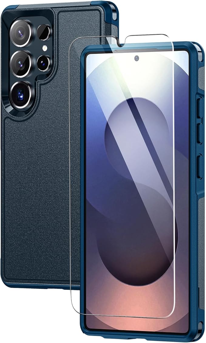 Lanhiem for Samsung Galaxy S25 Ultra Phone Case with Tempered Glass Screen Protector, Shock Absorption, Anti-Scratch Shockproof Case Cover for Samsung S25 Ultra, Navy Blue