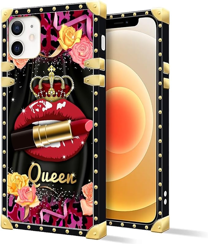 Compatible with iPhone 11 Case, Queen Lip Crown Leopard Print Luxury Golden Decoration for Girl Women Soft TPU Shockproof Protective Hard PC Back for iPhone 11