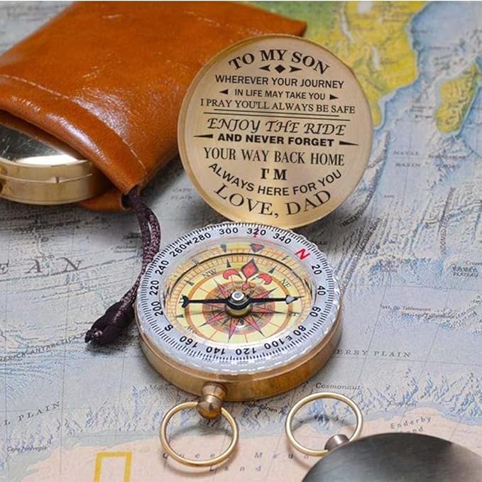 Luminous Compass Dad to Son Enjoy The Ride Compass Camping Outdoor Hiking Mountain Activities Portable Metal Compass Practical Riding Equipment Navigation Tool