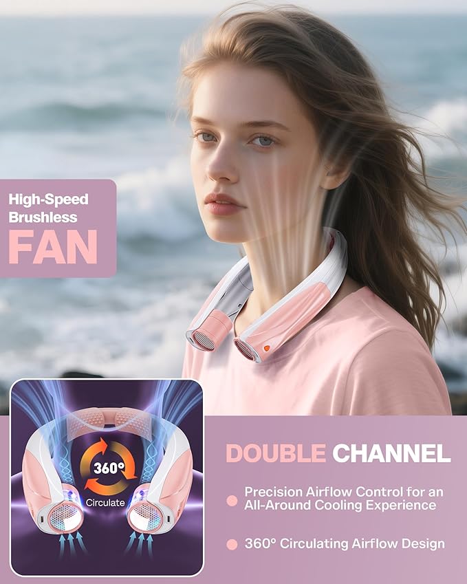 Portable Neck Fan - 6000mAh Battery Hands Free Personal Fan, 6 Speed Adjustable, Rechargeable & Wearable, Gift for Women Men, Office, Travel, Sports