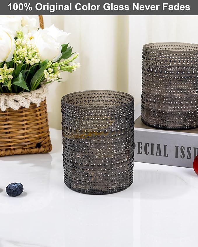 YOUBET 24PCS Plastic Drinking Glasses - 14OZ Black Hobnail Drinkware Glasses - Vintage Glassware Textured Beaded Cups for Water, Beer, Whiskey, Juice and Various Mixed Drinks for Party Graduation