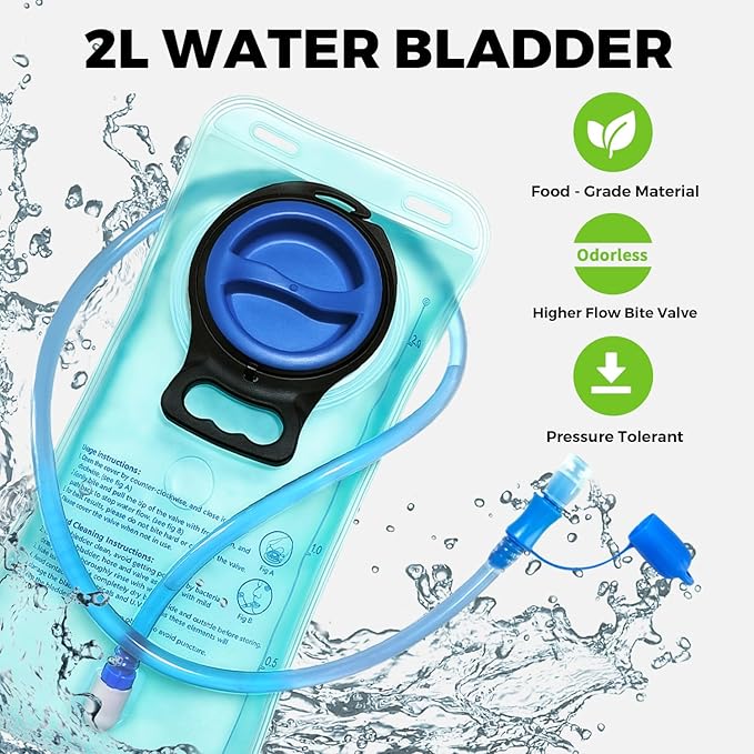 Koculemi Tactical Hydration Backpack with 2L Water Bladder and Front Small Tactical Pouch, Outdoor Water Backpack for Men Women, Sports Hydration Pack for Hiking, Cycling, Climbing