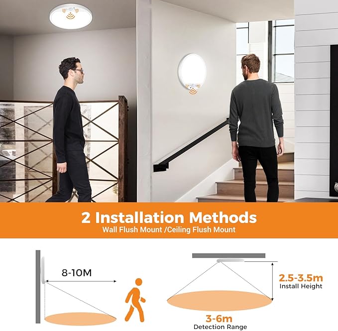 slochi Motion Sensor Light Indoor Wired, 8.7 Inch 3000K/4000K/6500K Closet Lights Motion Sensored, 18W 1800LM Flush Mount Ceiling Light for Hallway Pantry Stairwell Porch, White