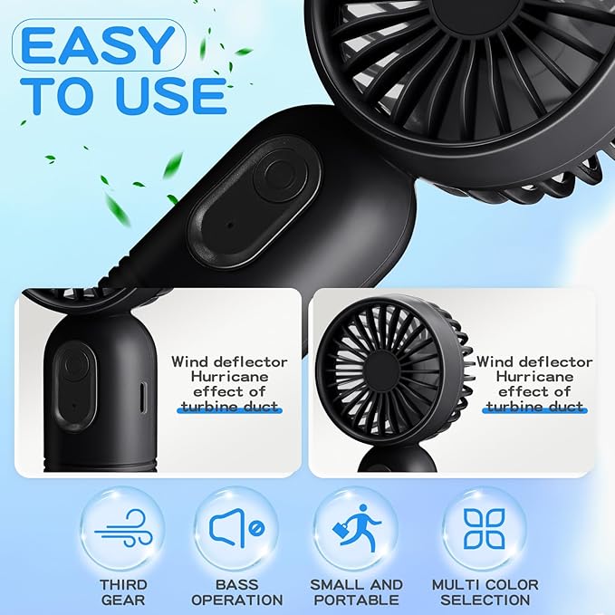 Rossesay 6 Pcs Mini Portable Fan Bulk Cute Handheld Lightweight Small Little Personal Hand Eyelash Fan 3 Speeds USB Rechargeable for Women Men Indoor Outdoor Makeup Travel (Black and White)